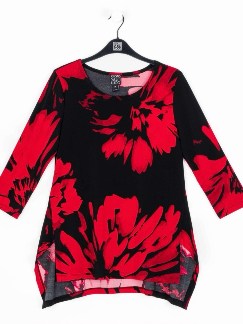 Clara Sun Woo Parachute Hem Tunic - Hibiscus Petal - Red Floral Print - XL